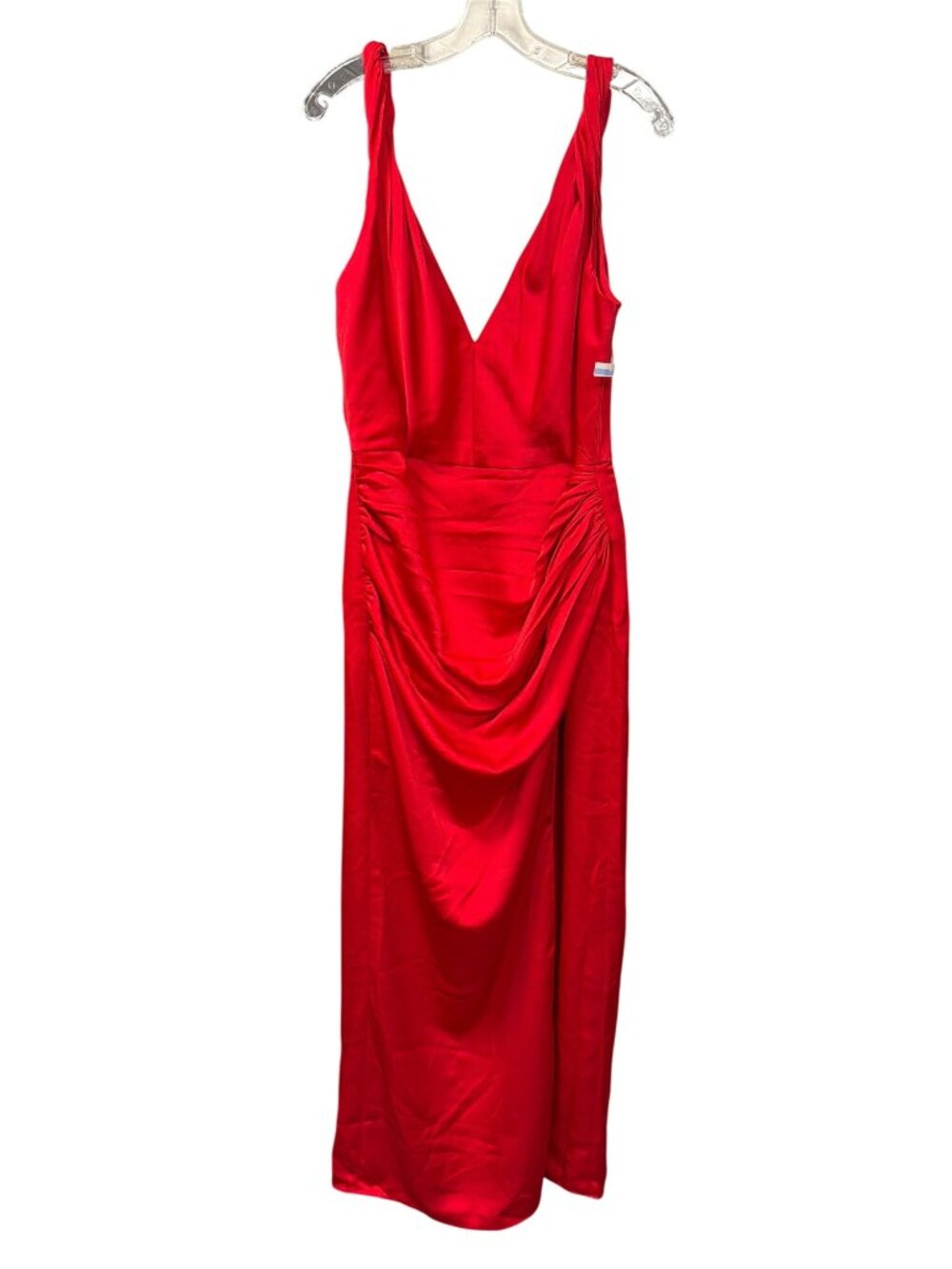 Halston Red Sleeveless Knot-Strap Satin Gown Size 14 New - Picture 6 of 12